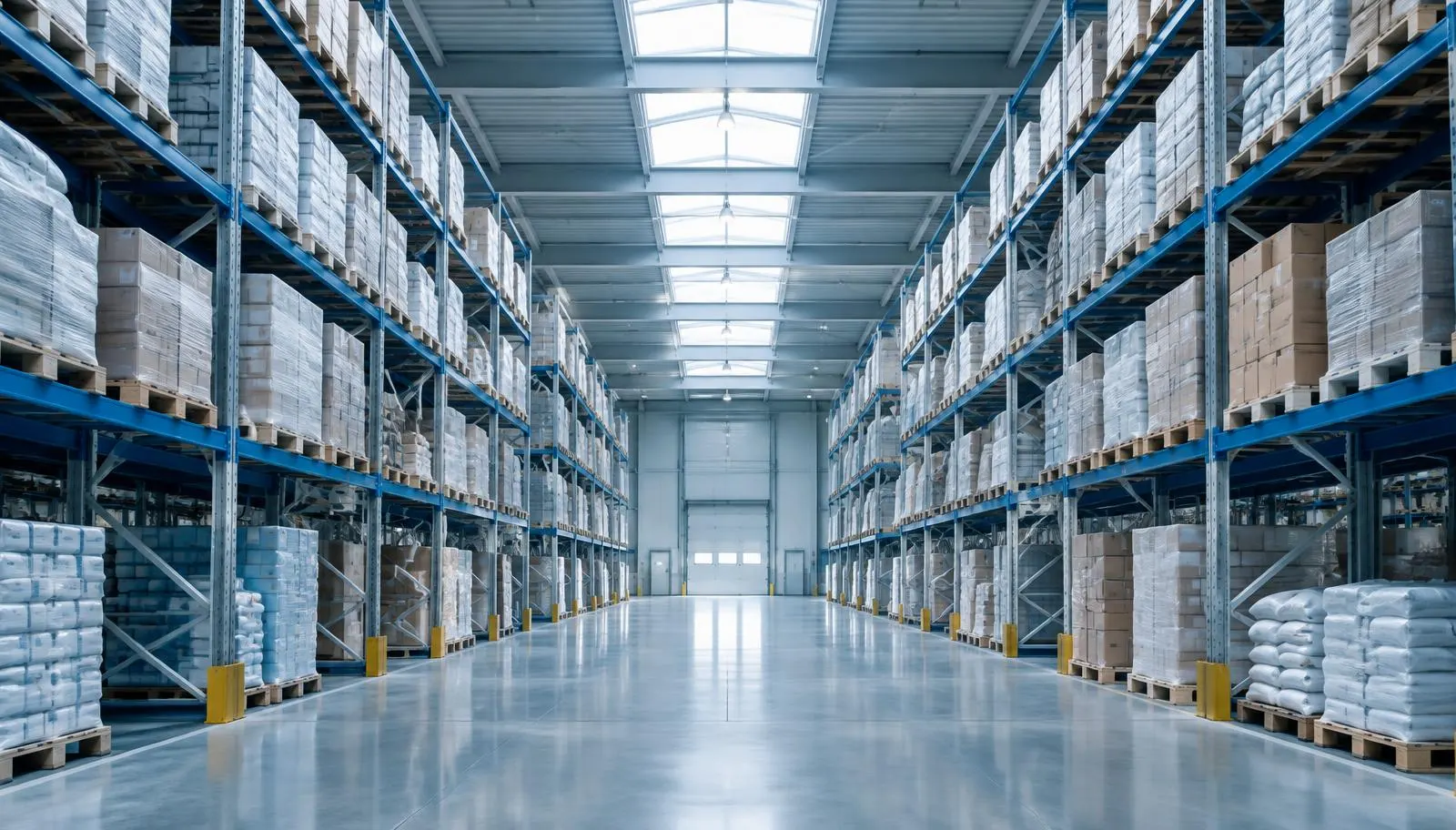 Organized distribution warehouse with tall racking